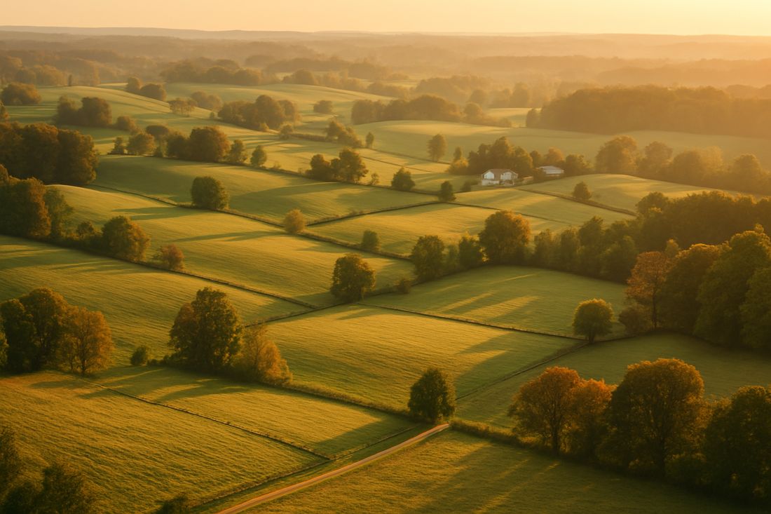 Rolling southern Chester County farmland at golden hour