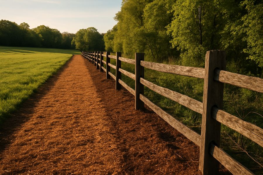 Cleared farm fence line at golden hour