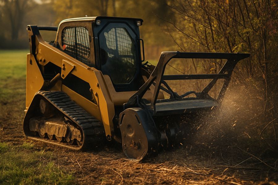 Forestry mulcher grinding brush at a field edge in southern Chester County PA
