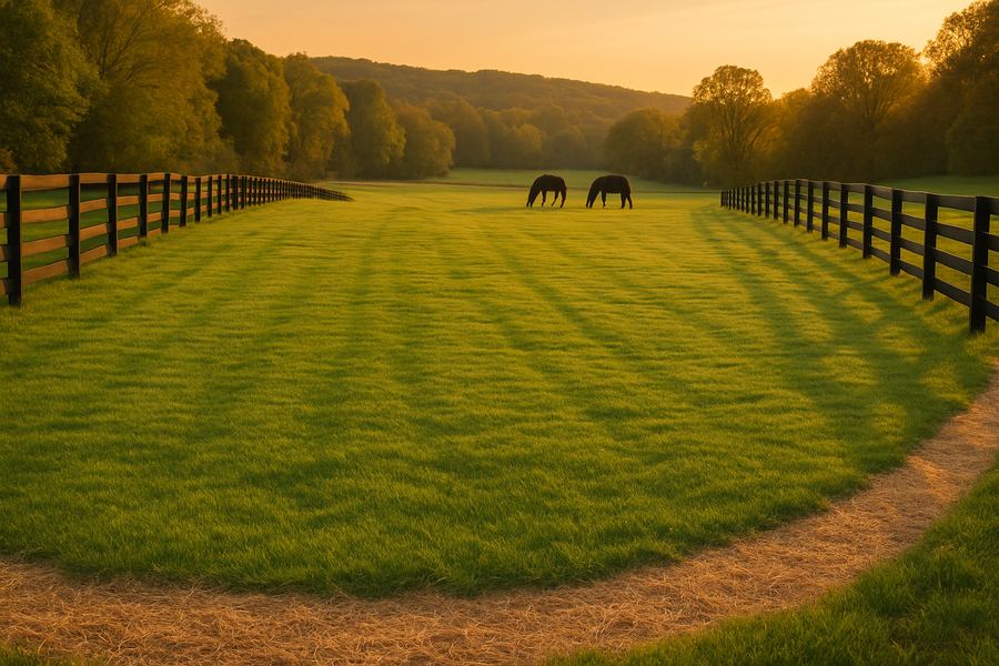 Reclaimed horse pasture with three-board fence